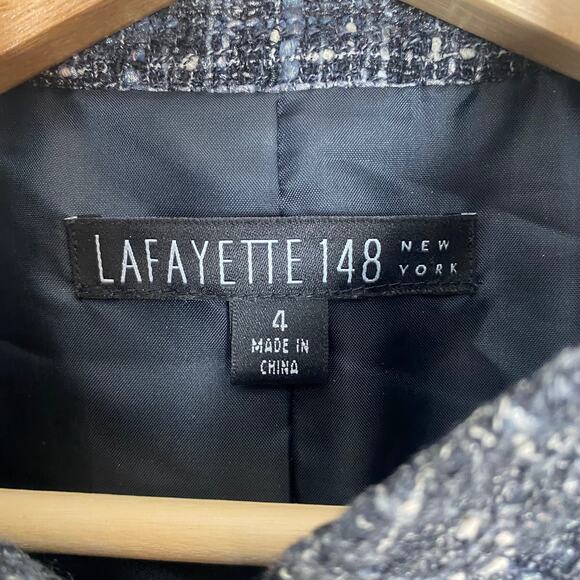 Lafayette 148 New York Gray Tweed Wool Blend Button-Down Mock Neck Jacket Size 4 - Picture 6 of 10